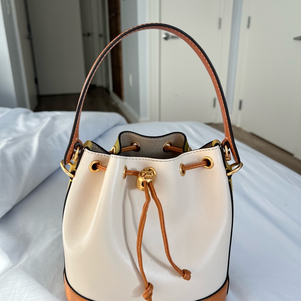 Tory Burch-Elegant Cream and Tan Bucket Bag